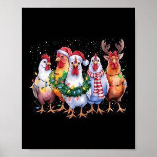 Poster Engraçado Frango de Natal Luzes de Fazenda Animal 