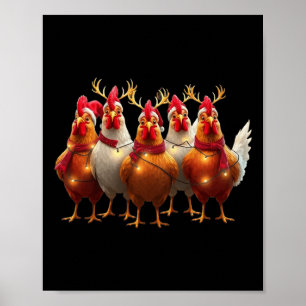 Poster Engraçado Frango de Natal Luzes de Fazenda Bons An