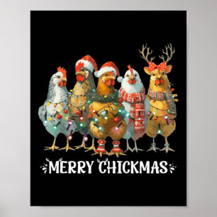 Poster Engraçado Frango de Natal Luzes Fazendas Xmas Ho
