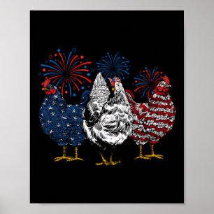 Poster Engraçado Galinha Em 4 De Julho Pintinho Americano