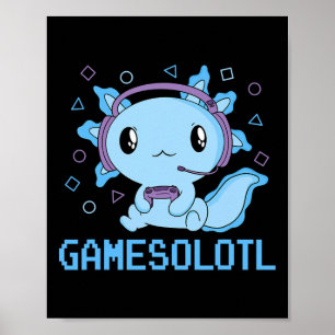 Poster Engraçado Gamesolotl Anime Kawaii Gaming Axolotl V