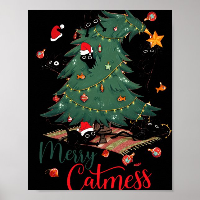 Poster Engraçado Gato Feliz de Árvore de Natal Catmasse G (Frente)