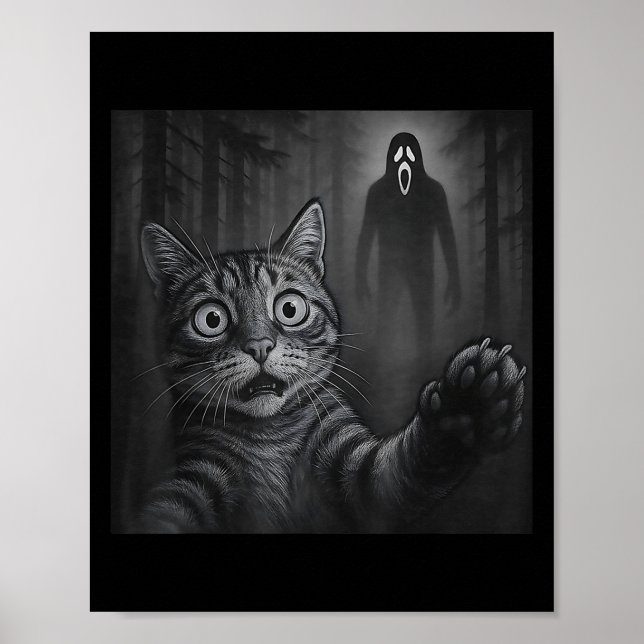 Poster Engraçado Gato Selfie Com Ghost Halloween Assustad (Frente)