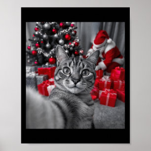 Poster Engraçado Gato Selfie Com Papai Noel Memória de Na