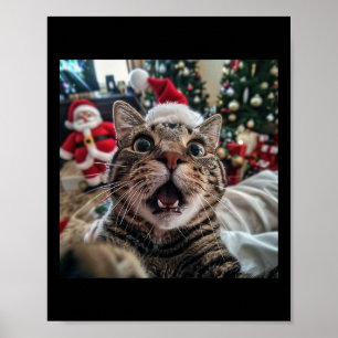 Poster Engraçado Gato Selfie com Papais noeis Natal 9