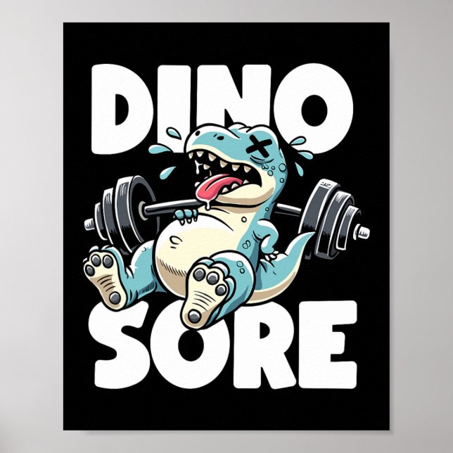 Poster Engraçado GCI Workout Dinossauro Levantando Peso G (Frente)