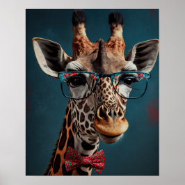 Poster Engraçado Girafa Hipster Retratos Animais Engraçad