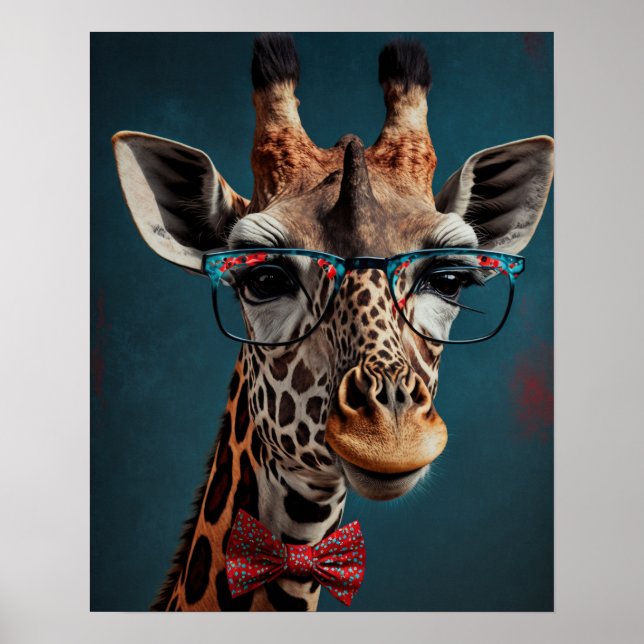 Poster Engraçado Girafa Hipster Retratos Animais Engraçad (Frente)