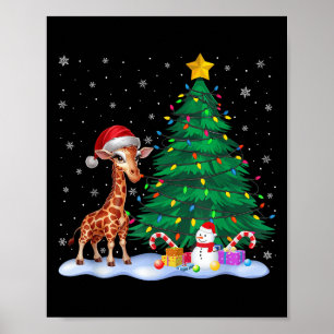 Poster Engraçado Giraffe Xmas Tree Luzes Reindeer Cristo