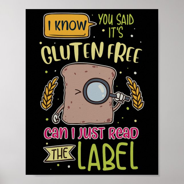 Poster Engraçado Gluten Estilo de Vida Livre Doença Celul (Frente)