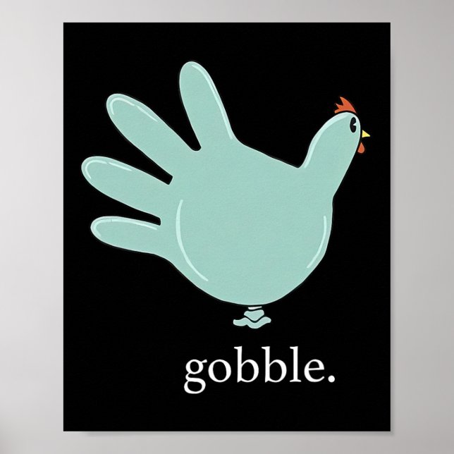 Poster Engraçado Gobble Turkey Glove Medical Nures Thanks (Frente)
