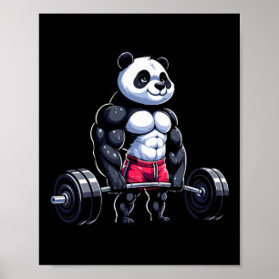 Poster Engraçado Gym Panda Bodybuilder Pesando Motivati