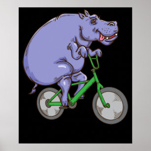 Poster Engraçado Hippo Andando Bicicleta Hippopotamia Cri