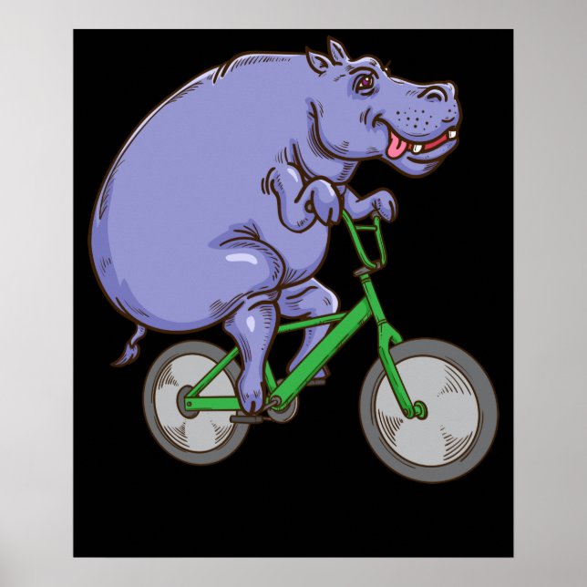 Poster Engraçado Hippo Andando Bicicleta Hippopotamia Cri (Frente)