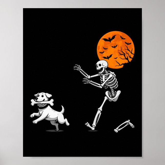 Poster Engraçado Humor Humor Halloween Skeleton perseguin (Frente)