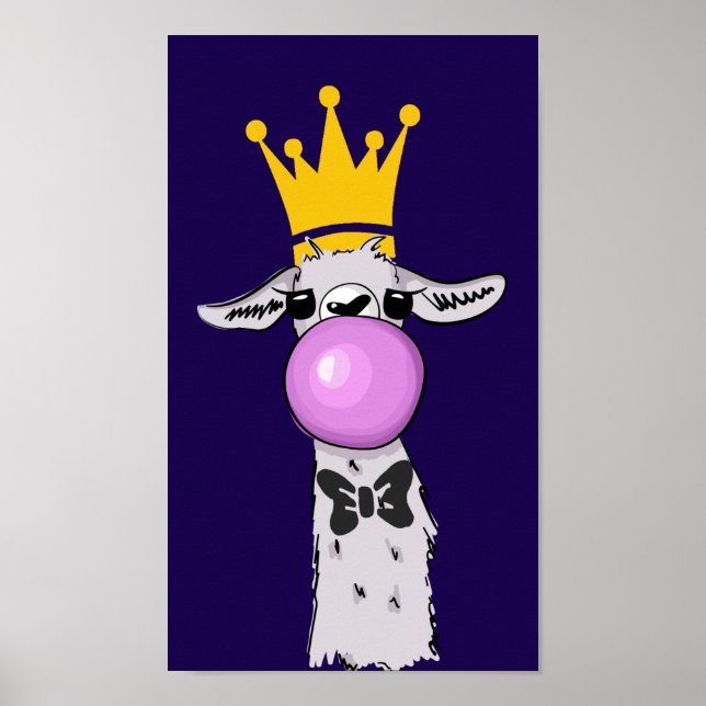 Poster Engraçado Ilustração do Llama soprando uma bolha r (Frente)