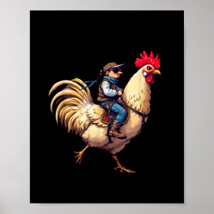 Poster Engraçado Jockey Pixel Andando Galinha Jockey Em U