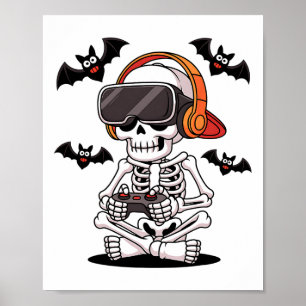 Poster Engraçado Jogador De Esqueleto Com O Fone De Ouvid