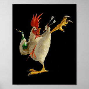 Poster Engraçado Karate Chicken Design de Humor Encheado 