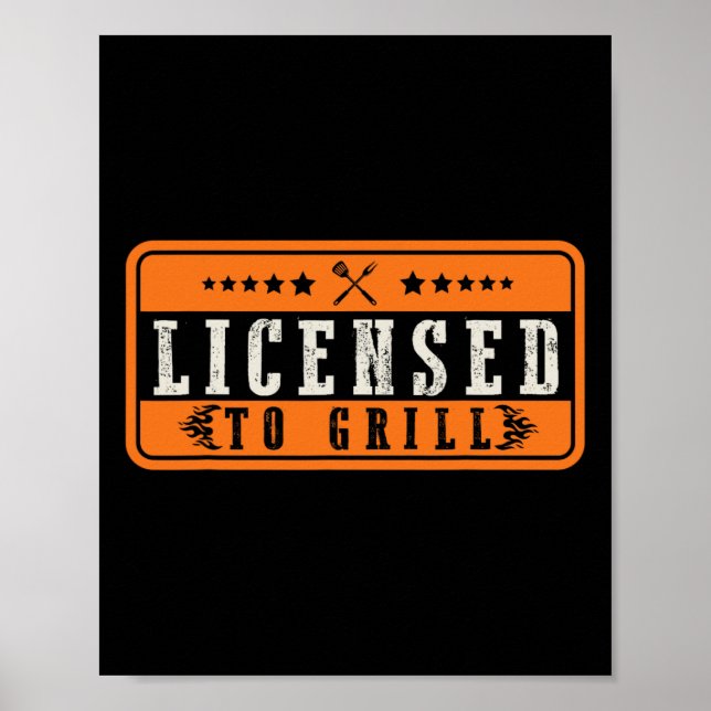Poster Engraçado Licenciado Para Grelha Churrasco (Frente)
