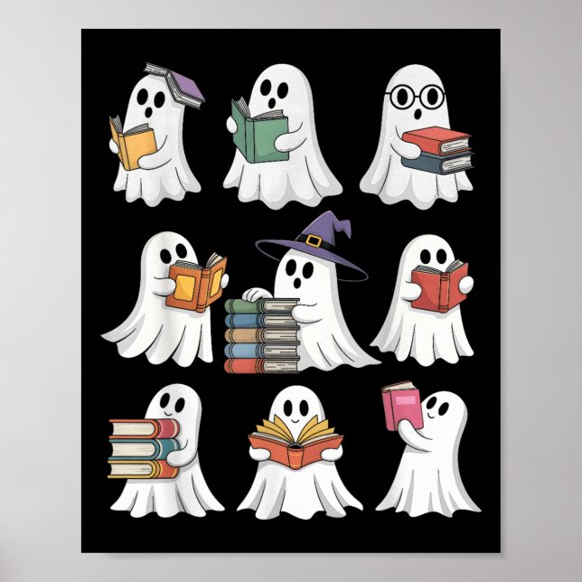Poster Engraçado Livro Fantasma Lendo Professora de Escol (Frente)
