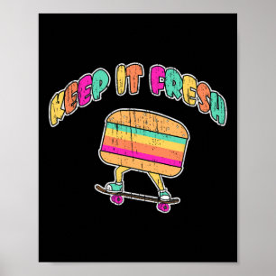 Poster Engraçado Manter Fresco Skateboard Hambúrguer Retr