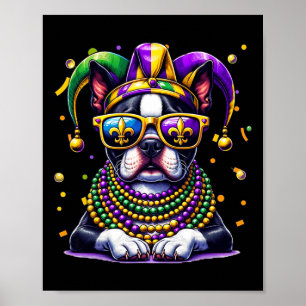 Poster Engraçado Mardi Gras Bead Boston Terrier Dog Festi