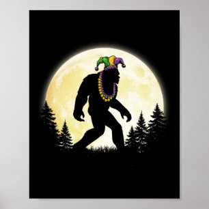 Poster Engraçado Mardi Gras Bigfoot Kids Sasquatch Jester