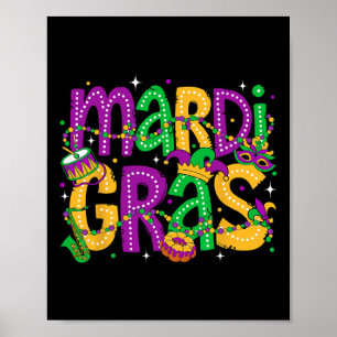 Poster Engraçado Mardi Gras Parade Outfit Jester Homens D