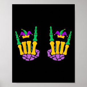 Poster Engraçado Mardi Gras Skeleton Mãos Sobre O Demônio