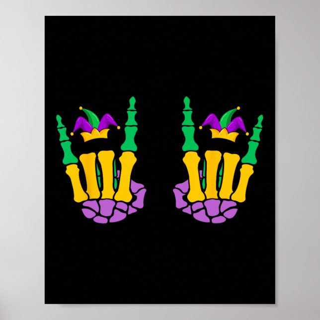 Poster Engraçado Mardi Gras Skeleton Mãos Sobre O Demônio (Frente)
