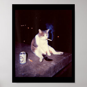 Poster Engraçado Memória Fumante Cigarro Kitten Brainrot 