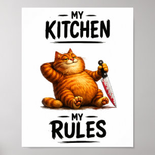 Poster Engraçado Minha Cozinha Minhas Regras Gato Laranja