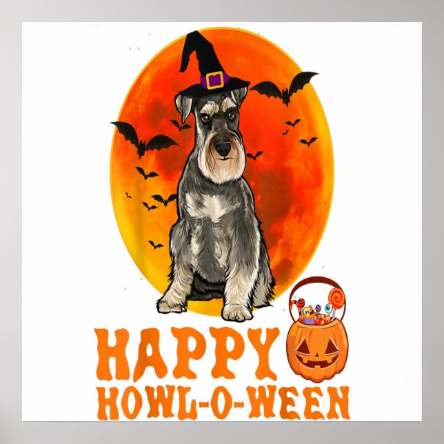 Poster Engraçado Miniatura Schnauzer Cachorro Halloween F (Frente)