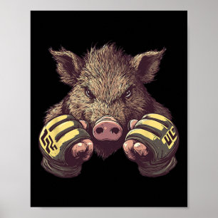 Poster Engraçado Mma Boar - Caixa De Combate À Gaiola E A