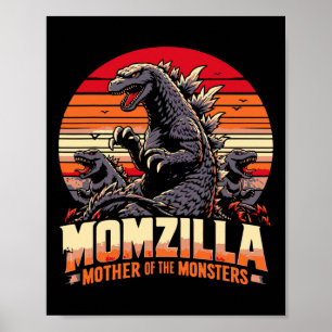 Poster Engraçado Momzilla Mãe De Monstros Retrô Aniversár