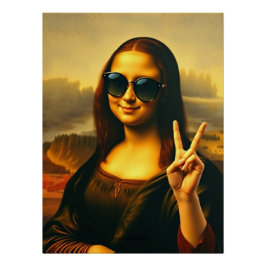 Pôster Engraçado Mona Lisa Twist Peace and Love Poster br