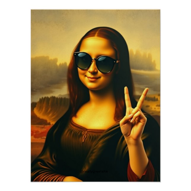 Pôster Engraçado Mona Lisa Twist Peace and Love Poster br (Frente)