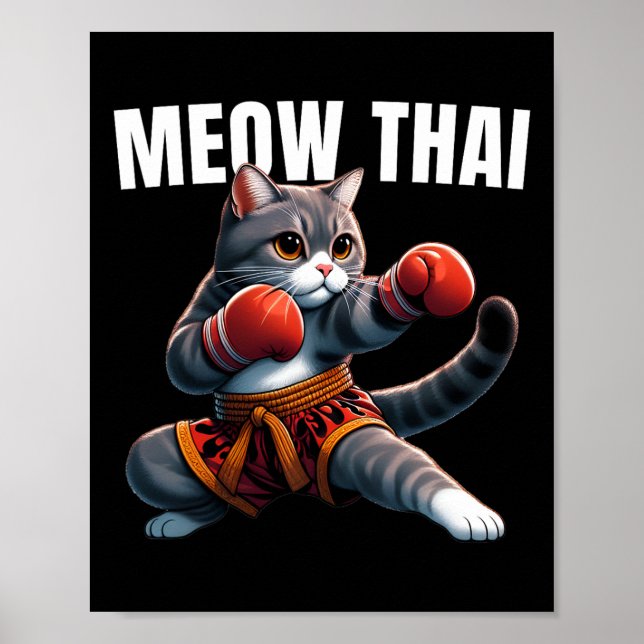 Poster Engraçado Muay Tailandês Cat Meow Tailandês Boxand (Frente)