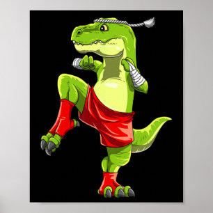 Poster Engraçado Muay Thai T-rex - Tailandês Boxing