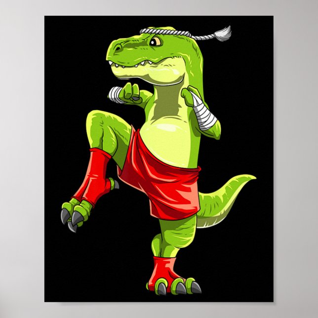 Poster Engraçado Muay Thai T-rex - Tailandês Boxing (Frente)