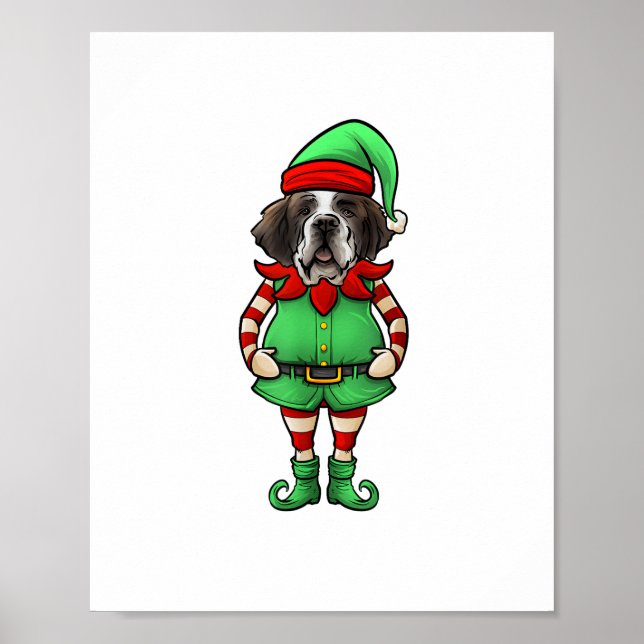 Poster Engraçado Natal Elf Rua Bernard Dog Santo Bernard (Frente)