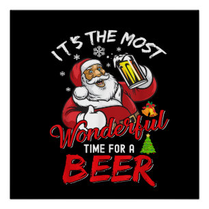 Pôster Engraçado Natal Santa Claus Bebendo Beer Wonderfu