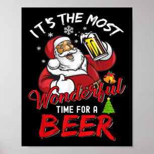 Poster Engraçado Natal Santa Claus Bebendo Beer Wonderfu