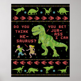 Poster Engraçado Natal T Rex Dinossaur Humor Faux Knit