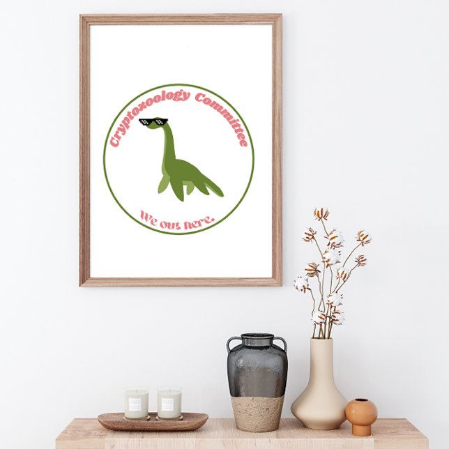 Poster Engraçado Nessie Cryptid Club, Retro Verde e Rosa (Criador carregado)