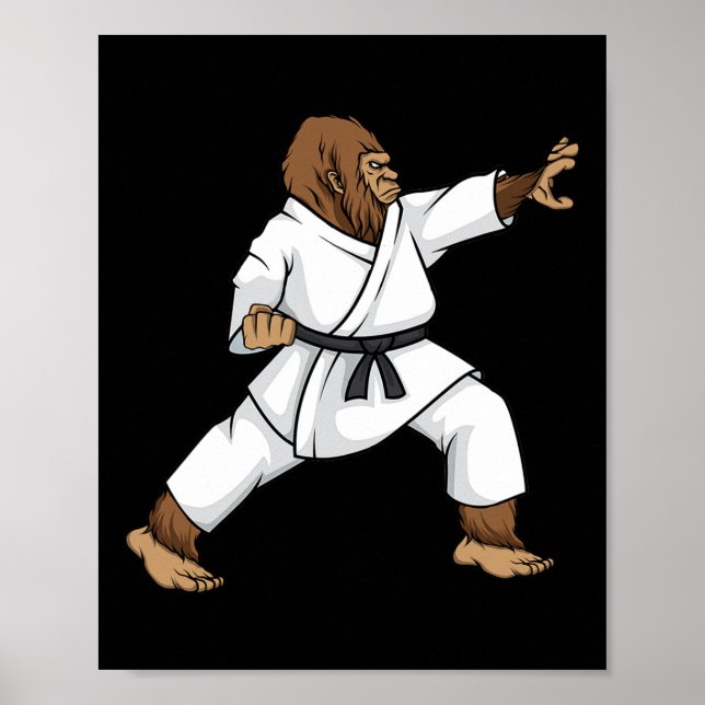 Poster Engraçado Ninja Bigfoot Fazendo Karate Com Samurai (Frente)