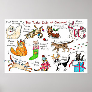 Poster Engraçado Os Doze Gatos Do Natal