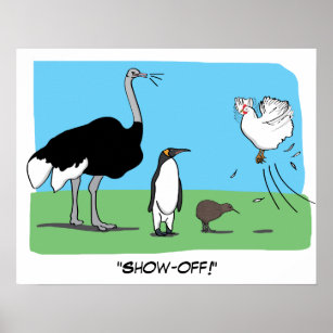 Poster Engraçado Ostrich Penguin Kiwi Voando Foguete