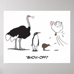Poster Engraçado Ostrich Penguin Kiwi Voando Foguete